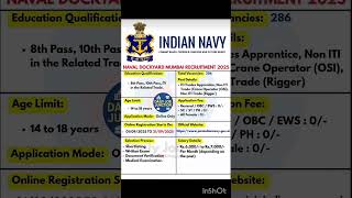 Naval Dockyard Mumbai Recruitment 2025 | New Vacancy 2025 | #shorts​ #dailyjobjunction #viral