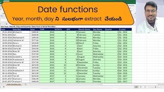 MS-Excel Date functions. EOMONTH, EDATE, YEAR, MONTH, DAY.