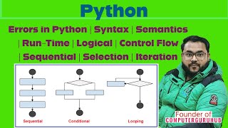 Errors in Python|Syntax|Semantics| Run-Time|Logical|Control Flow|Sequential | Selection | Iteration