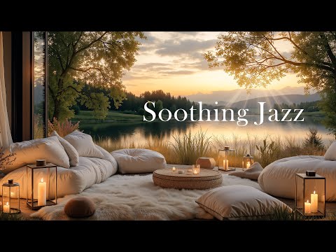 Cozy April Jazz for Relaxation | Lakeside Ambience with Soothing Jazz & Sunset Vibes
