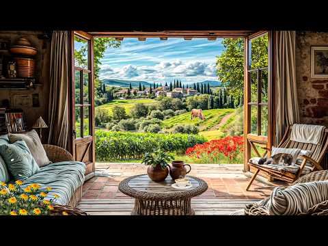 🌼 Peaceful Morning on the Balcony on Blooming Hill | Birdsong & 4K Nature for Deep Sleep😴😪