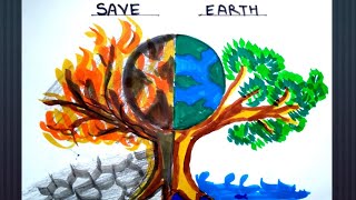 World Environment day drawing poster , Save water save earth poster drawing