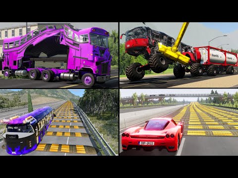 Cars vs Loops, 100 Speedbumps, Hammers, Ramp, Spinner, Bridges - Crashes Marathon #1