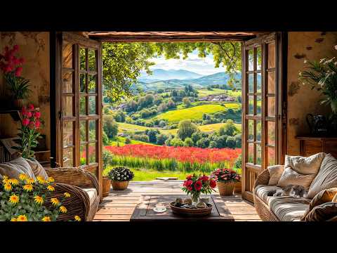 4K Relaxing Morning Ambience on the Porch in the High Mountains 🍃🕊️ Birdsong, Wind & Falling Leaves