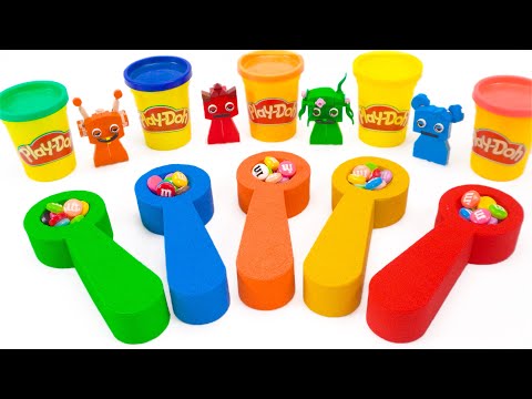 How To Make Kinetic Sand Rainbow Spoon M&ms Candy and Cutting ASMR 🌈 Rainbow Sand ASMR