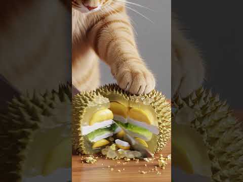 ASMR Cat Paw Slicing Crystal Durian Cake 🍈🔪 | Ultra-Satisfying Crunch & Shhhkk Sounds