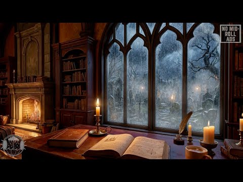 Haunted Gothic Library Ambience | Thunder & Heavy Rain for Horror Reading (No Mid-Rolls)