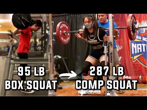 3 YEAR SQUAT TRANSFORMATION (15 to 18 years old teen girl) 95 lb box squat to 287 lb comp squat