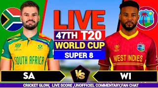 🔴South Africa vs West Indies, T20 World Cup Super 8 | SA vs WI | live Score & Commentary