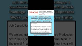 Oracle Software Developer Vacancy | job for freshers & Experience | #fresherjobs #jobsearch #jobs