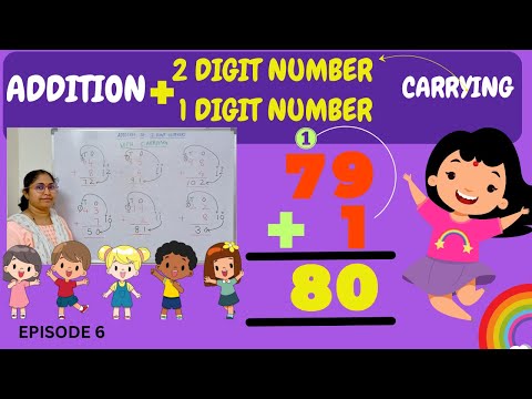 NUMBERS TUTORIAL FOR BEGINNERS MATH ADDITION WITH CARRYING OF 2 DIGIT NUMBERS WITH 1 DIGIT NUMBER