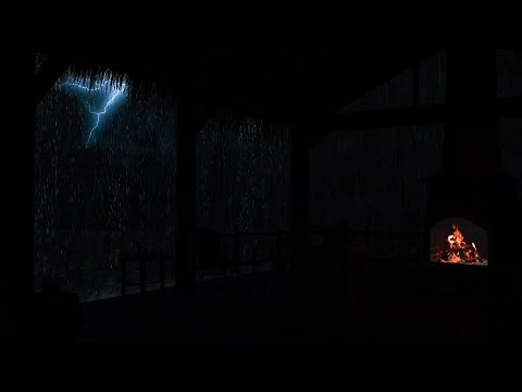 🌧️🔥Cabin Retreat in the Rain | Thunder Rumbles, Fire Crackles & Night Calm🌲⚡