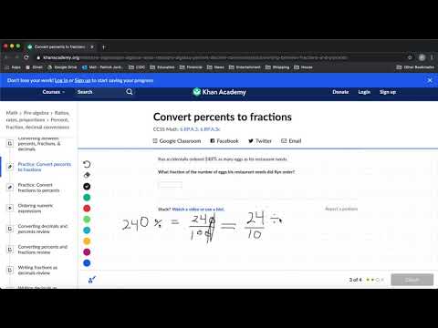 Convert percents to fractions (practice questions)