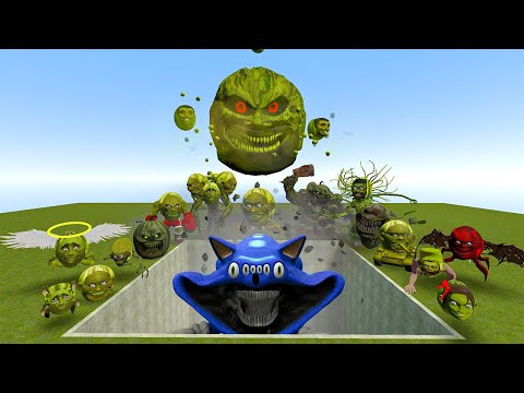 All Lin Gang Melon Family vs Giant Pit with Sea Monters El Gran Maja! – Garry’s Mod
