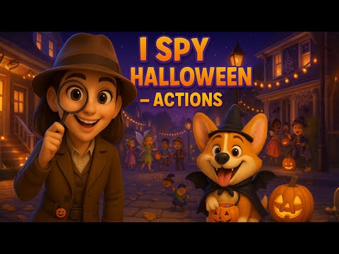 I Spy Halloween – Actions 🎃 | Learn English Verbs with Detective Ana & Clue | ESL Game for Kids