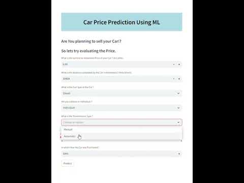 Car Price Prediction web app using Streamlit and ML !  #python #datascience