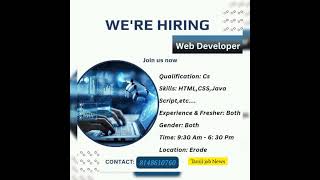 web Developer job opening |tamil job News|#webdevelopment #webdevelopmentjobs #jobopenings