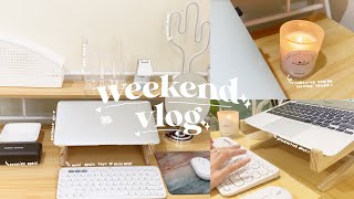[48-hour vlog] 🍃🌧 minimal desk tour and decluttering, work timelapses, and vanilla scented candles