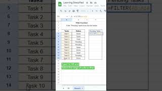 How to use Filter Function in Google Sheets #googlesheets #filter #google #shorts #shortsfeed