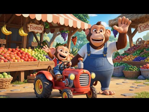 Baby Monkey’s First Tractor Ride To The Market | Kids Storytime