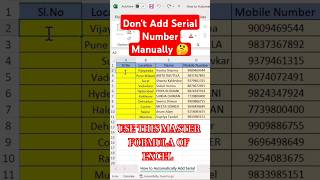 How to Automatically Add Serial Numbers in Excel  #exceltips #exceltricks #advancedexcel #excel