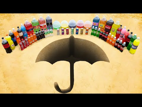 Big Toothpaste Eruption from Umbrella-shaped hole, Giant Fanta, Coca Cola, Mirinda, Sprite vs Mentos