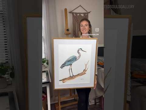 20x24 framed Blue Heron #coastalart #homedecor #interiordesign #artreveal #watercolorart #trending