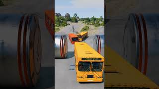 Colourful Long City Buses &  Bollards Crash - BeamNG.Drive