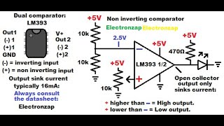 LM393 open collector output comparator integrated circuit IC demonstrated using LED