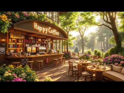 Ambient Coffee Jazz & Bird Sounds for Peaceful Garden Morning ☕ Cozy Cafe to Work & Chill