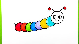 Çocuklar için Çok Kolay Tırtıl Çizimi ve Boyaması, Kolay Çizimler, Çizim Saati Art Hayvan Çizimleri