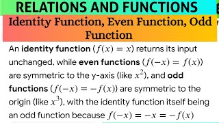 Identity Function, Even Function, Odd Function 