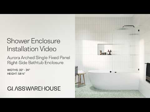 Aurora - 30"- 34" Bathtub Fluted Radius Single Fixed Panel Right-Side Installation