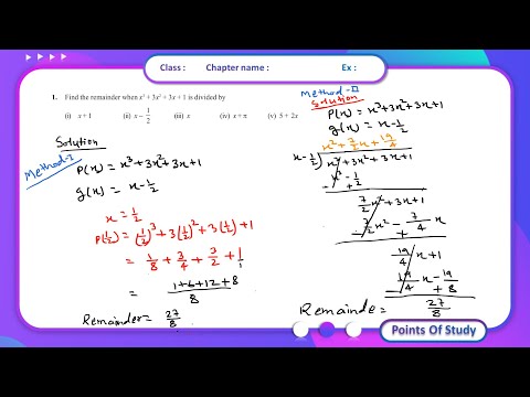 Class-09 math | ex-2.3 | Q1(2) Find the remainder when x^3+3x^2+3x+1 is divided x-1/2 #class9maths
