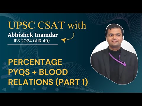 UPSC CSAT Lecture 21: Percentage PYQs + Blood Relations (Part 1)| Abhishek Inamdar, IFS