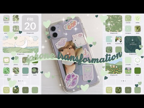 🍃customizing my iphone 11🌿 ios 14 | how to make homescreen aeIsthetic  | cute green theme🧃