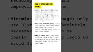 SQL PERFORMANCE HACKS  PART 1 #sqltips #sqlperformance #sqlqueryinterviewquestionsandanswers