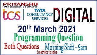 TCS DCA Questions ask on 20 march 2021 9am| TCS Digital Programming Questions | TCS Digital coding