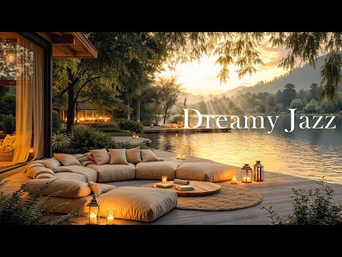 4K Dreamy Jazz by the Lake at Sunset ☕ Cozy Ambience with Smooth Jazz for Relaxation and Sleep
