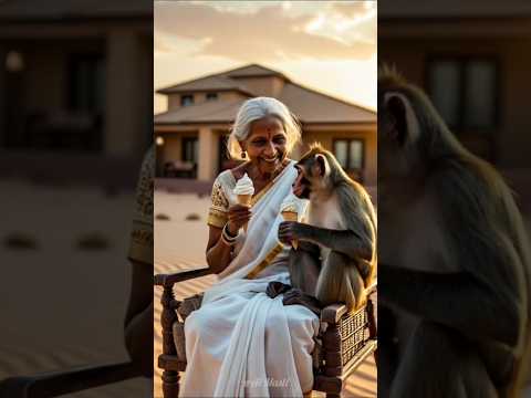 The grandmother and monkey build a home in desert 🏠 #shorts #ai #monkey #ytshorts #aivideo #cartoon