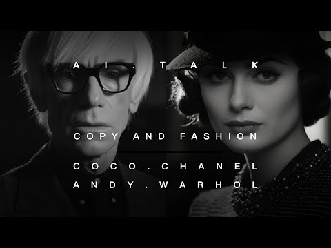 AI Chanel chats with AI Andy Warhol. "fashion" and "copy", consumerism, and pop art.
