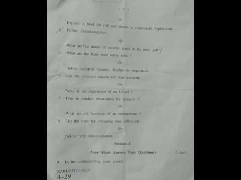 #jkbose previous year question paper class 10th (security)