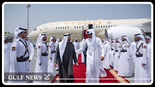 UAE President arrives in Doha on fraternal visit, received by Emir of Qatar