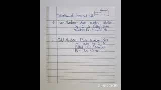 Definition of  Even and Odd number in English