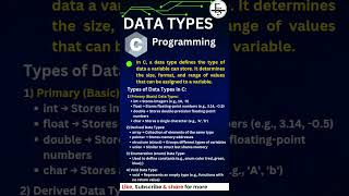 Data Types in c programming #cprogramming #codealong  #include #clanguage #coding  #youtubeshorts