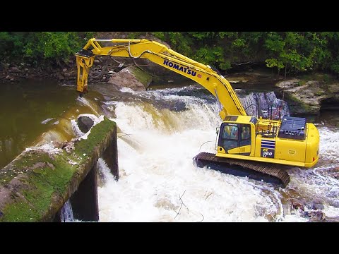 Amazing Removing Dam With Excavator ! Heavy Equipment Busting Dam Compilation