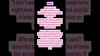 "Python pass Statement 🐍 | Do Nothing Placeholder for Empty Code Blocks 📝"