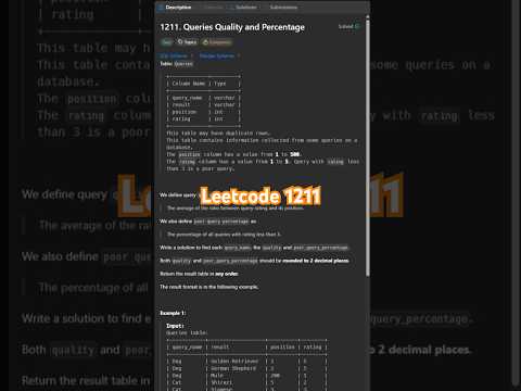 Leetcode 1211 in 30 Seconds | SQL 50 Challenge #sql #leetcodesql #leetcode1211 #sql50