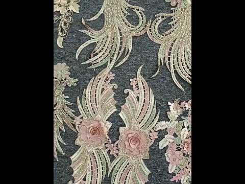 Custom Gold Lace Fabric 3D Flower Embroidery Applique Patch for DIY Wedding Dress