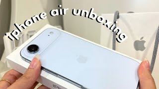 iphone air [unboxing] (sky blue, 256 gb) | aesthetic set-up + accessories|camera test & review ios26